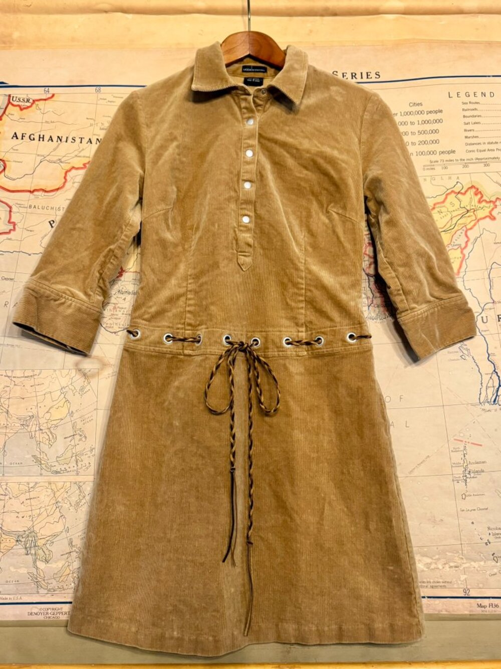 Brown Corduroy Shirt Dress – Utility Style, Belted, Size 8
